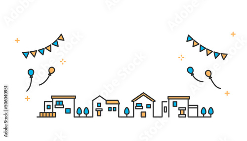 郊外の住宅地・街並みのイメージイラスト素材
