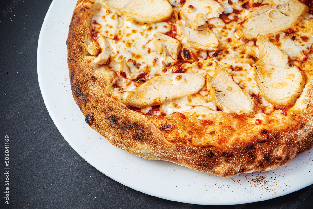 pizza on the black background, top view pizza on the black background, top view