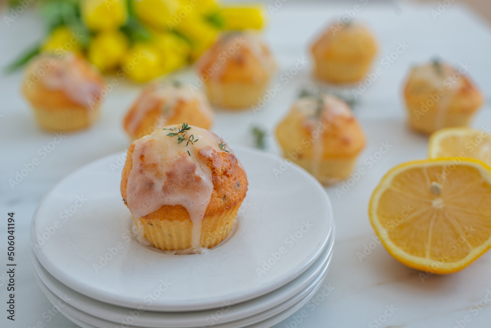 sweet home made vanilla lemon muffins with thyme sweet home made vanilla lemon muffins with thyme