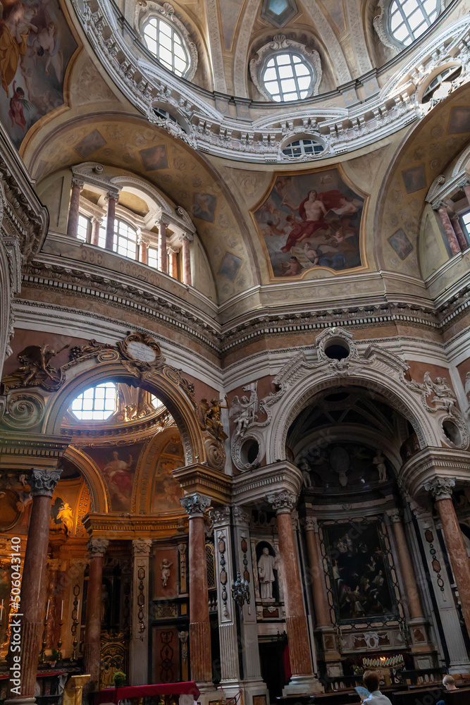 The interior of the  Royal Church of San Lorenzo, Turin, Italy