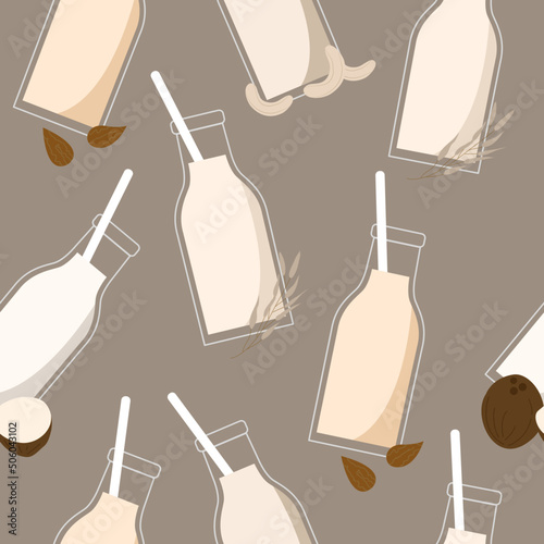 seamless pattern plant milk almond oats coconut and cashew