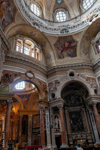 The interior of the Royal Church of San Lorenzo, Turin, Italy