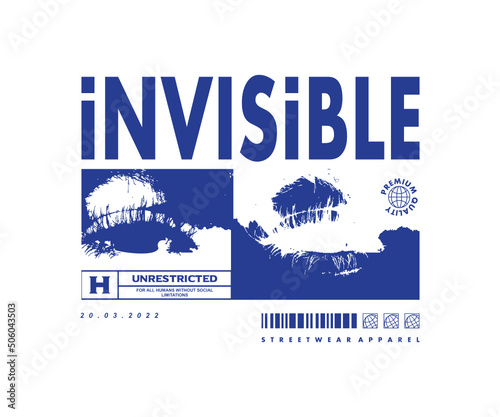 Invisible Eyes vector, blue color retro style t shirt design, vector graphic, typographic poster or tshirts street wear and Urban style