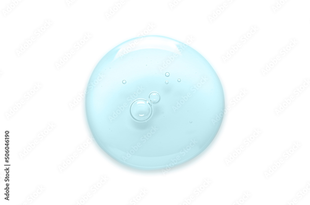 A blue drop of gel closeup. Cosmetic product for skin care. Isolated on white A blue drop of gel closeup. Cosmetic product for skin care. Isolated on white