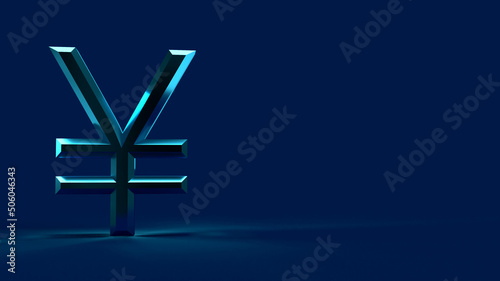 3d render symbol yena china money japan money background in blue background with place for text. photo