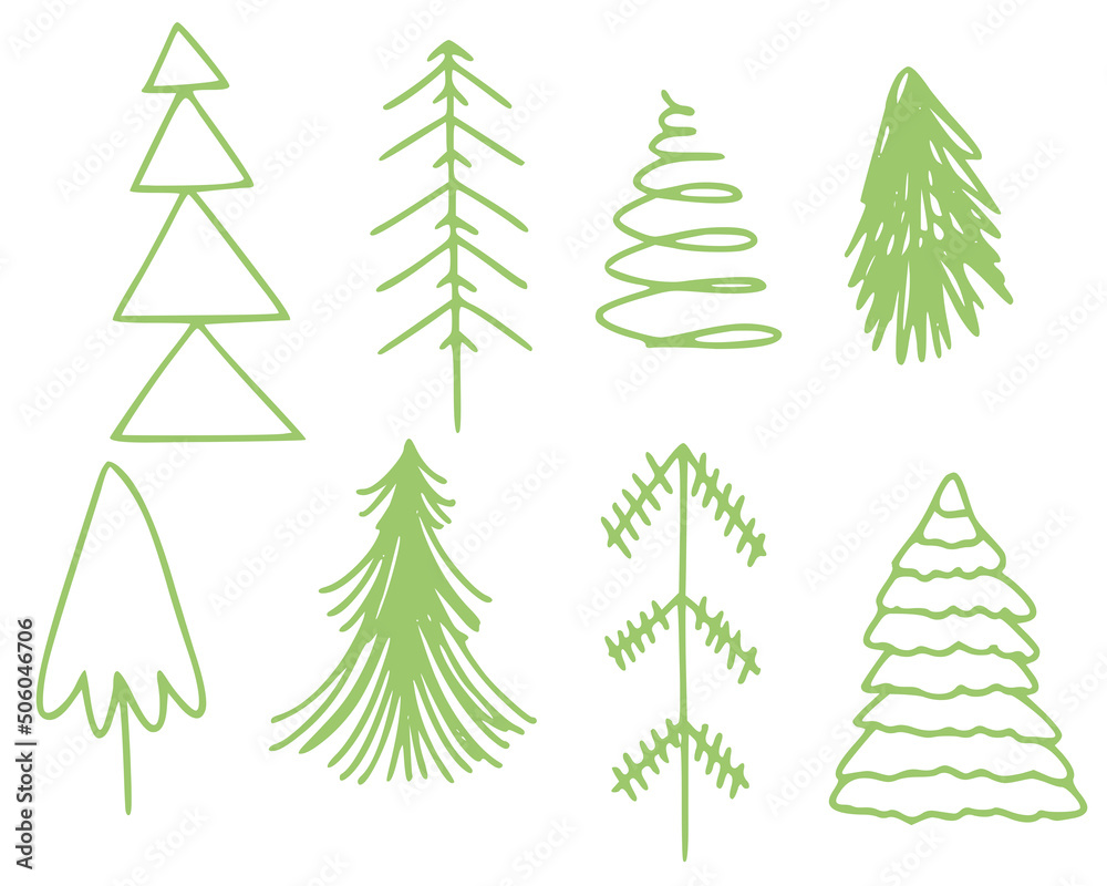 Fototapeta premium Christmas tree green illustrations isolated on white background