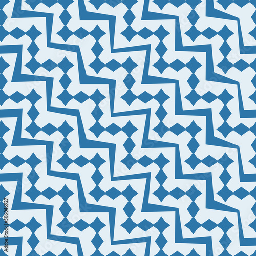 Blue rhombuses go up the stairs. Vector and seamless decor from simple stair nooks.