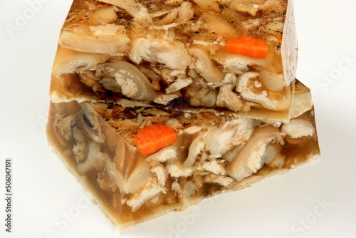 Fotografie jellied meat pieces on white background