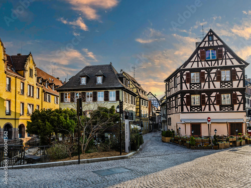 Charming village of Colmar with traditional style German houses in France