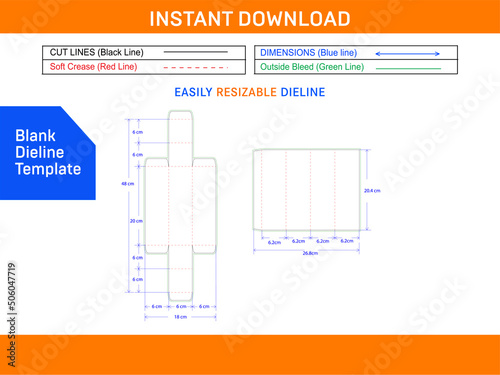 Foto Slipcase chocolate box dieline template and 3D box Blank dieline template