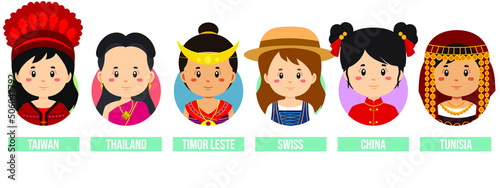 Set Girl Avatars with Different Countries