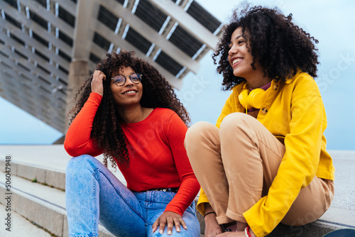 Photography Two young female friends having fun outdoor