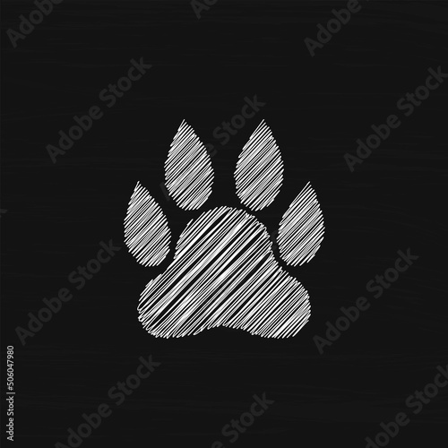 Lion trail white sketch vector icon. Animal footprints path