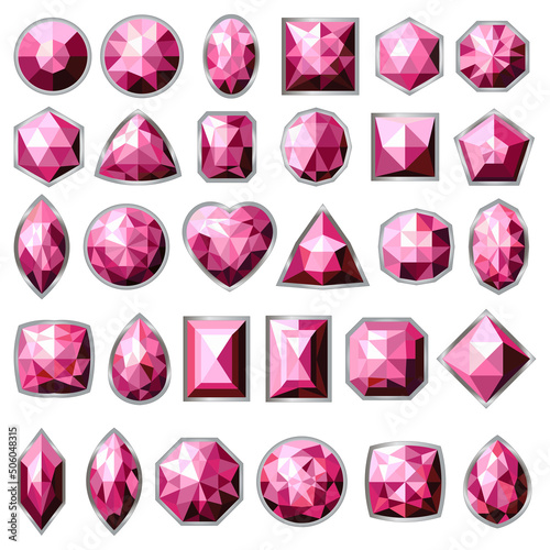 Set of different types of pink gemstones