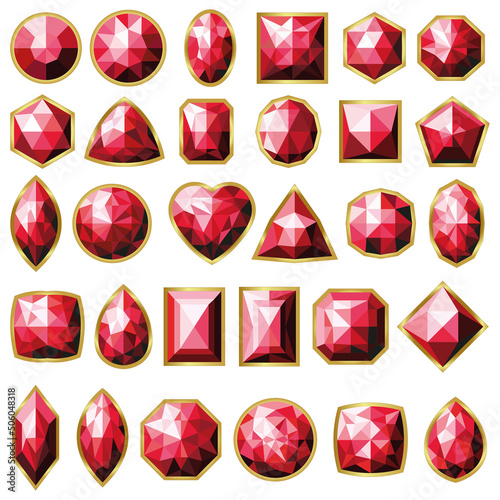 Big set of different types of red gemstones