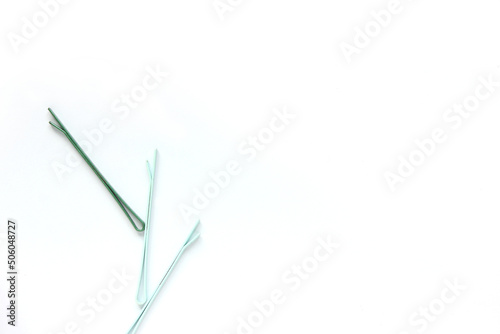 Top view Flat Lay Beauty trendy accessories hair clip on white background.