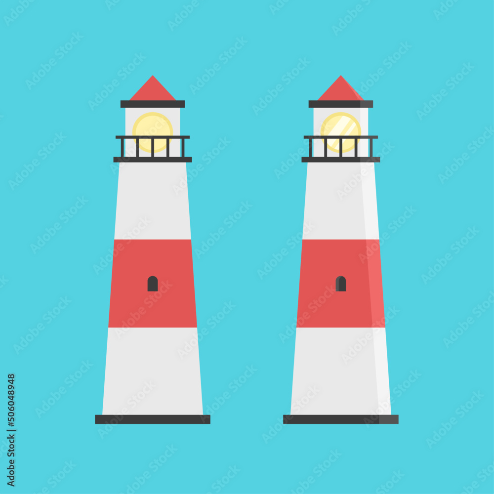 lighthouse flat icon illustration in white and red striped color for summer, marine and other design elements about sea and beach