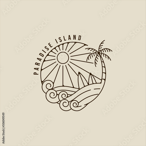 palm tree logo line art simple vector minimalist illustration template icon graphic design. island or beach sign or symbol for travel or adventure outdoor business with badge and typography