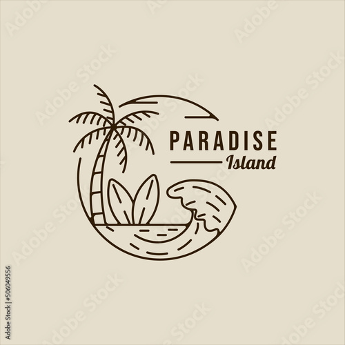 palm tree logo line art simple vector minimalist illustration template icon graphic design. island or beach sign or symbol for travel or adventure outdoor business with badge and typography