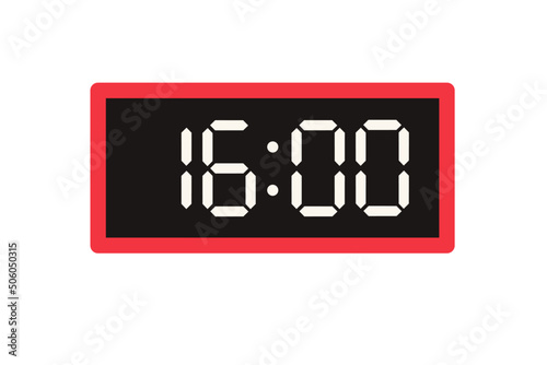 Vector flat illustration of a digital clock displaying 16.00 . Illustration of alarm with digital number design. Clock icon for hour, watch, alarm signs.