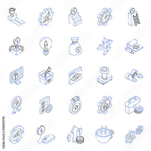 Business Management Outline Isometric Icons 