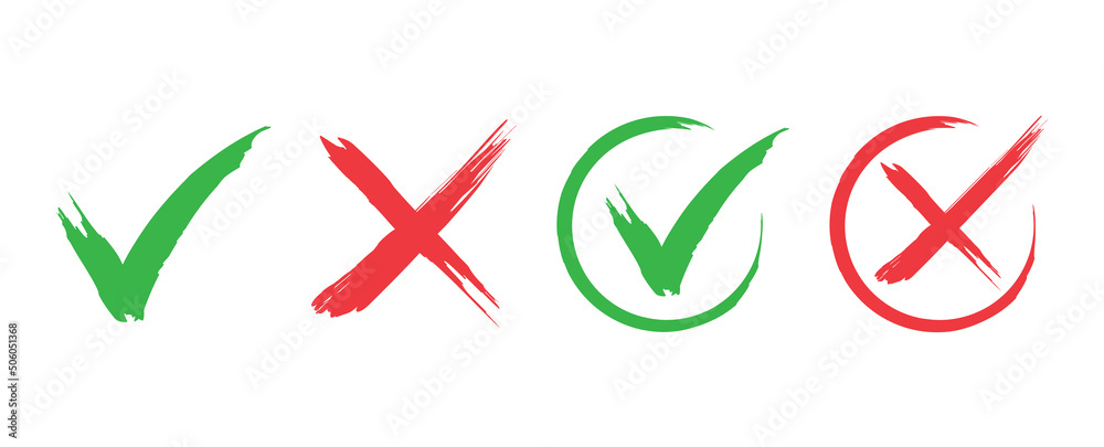 Vector sketch icons of check mark and cross. Vector sketch icons of check mark and cross.