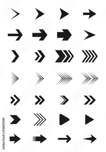 Set of arrow icons. Collection of different arrows sign. Black vector arrows symbols.