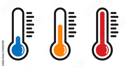Set of termometers with different temperature. Vector illustration isolated on white background.
