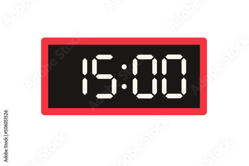 Vector flat illustration of a digital clock displaying 15.00 . Illustration of alarm with digital number design. Clock icon for hour, watch, alarm signs.