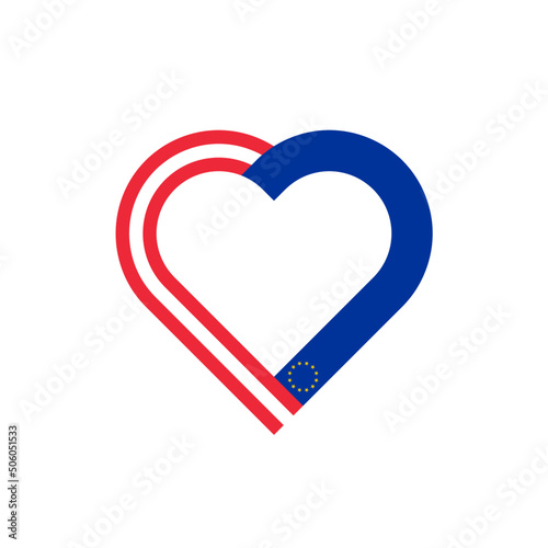 unity concept. heart ribbon icon of austria and european union flags. vector illustration isolated on white background