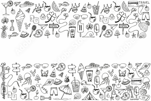 Fototapeta Naklejka Na Ścianę i Meble -  Summer icon in doodle style. Vector hand drawn Sketch illustration background