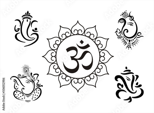 Ganesha, Aum, Hindu wedding card, Diwali, India	