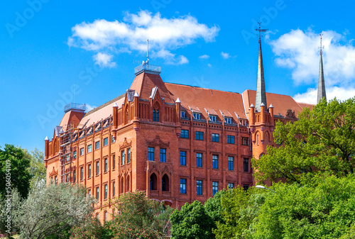 Gothic facade of the old Red Townhall in Szczecin, Poland	