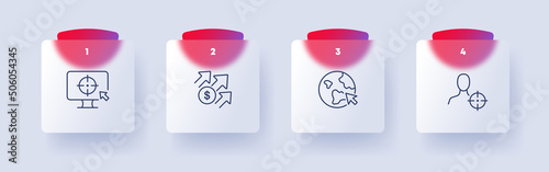 Aim set icon. Target, income, career, growth, click, online store, contextual advertising. Target audience concept. Glassmorphism style. Vector line icon for Business and Advertising