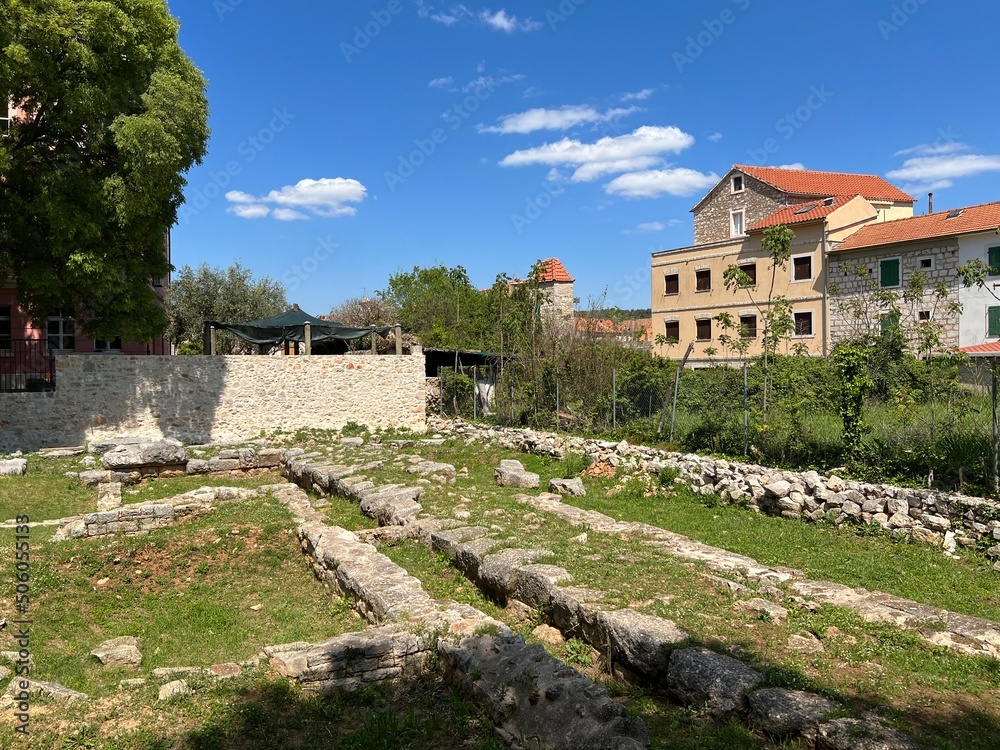 Archeological remain of ancient Greek Pharos on the island of Hvar in Croatia