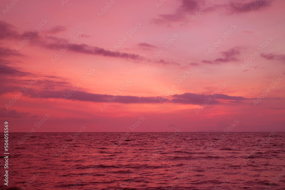 Fantastic Gradient Pink and Purple Seascape at Tropical Sunset