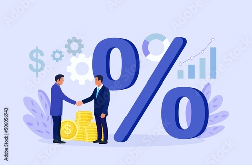 Businessman shaking hands. Bank loan, credit agreement. Discount, loyalty program, promotion. Good interest rate. Lending of organization or entity. Personal loans with interest-free periods
