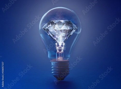 diamond inside a light bulb. concept of electricity price increase