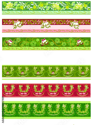 Christmas decoration for cards, cups and other stuff. Borders with belles, leafs and ornaments.