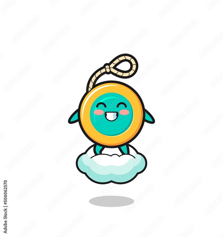 cute yoyo illustration riding a floating cloud