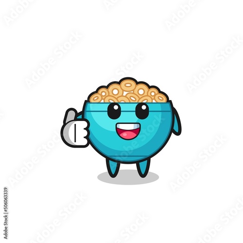 cereal bowl mascot doing thumbs up gesture