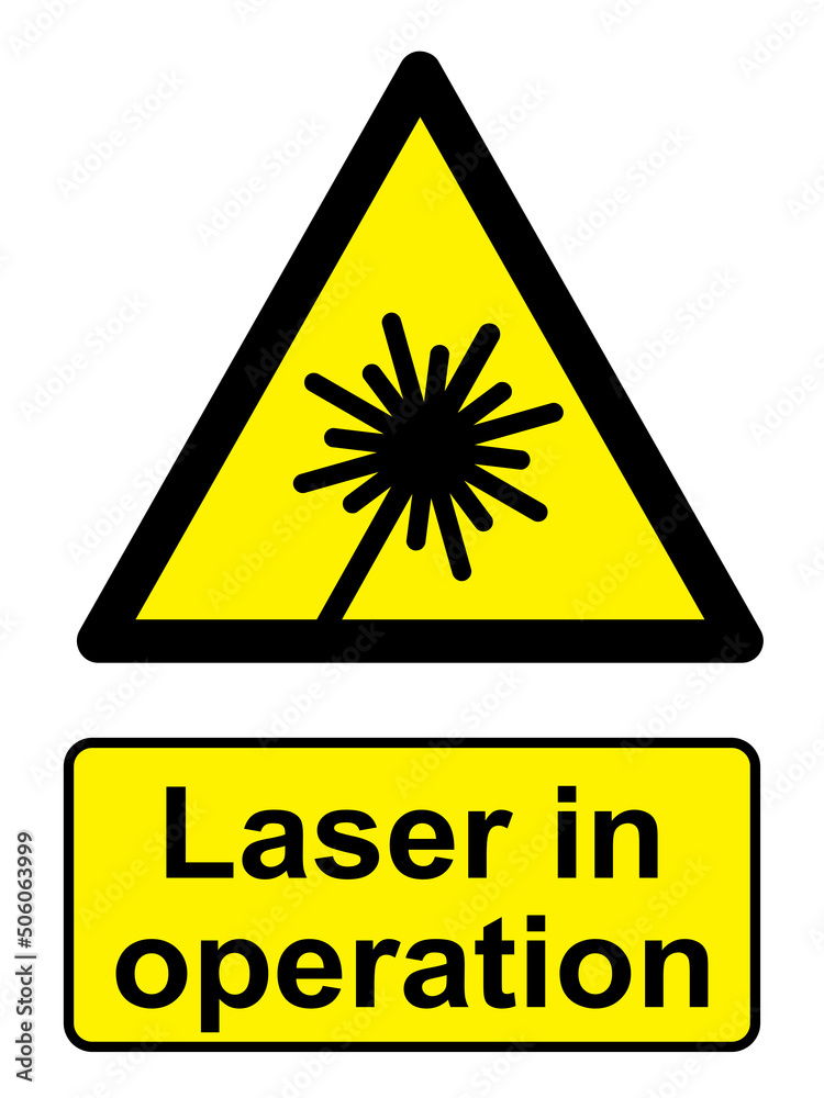 laser in operation warning sign vector ESP10. laser in operation warning sign vector ESP10.