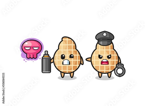 peanut cartoon doing vandalism and caught by the police