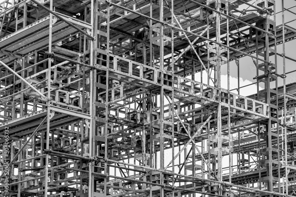 Black and white metal scaffolding structure