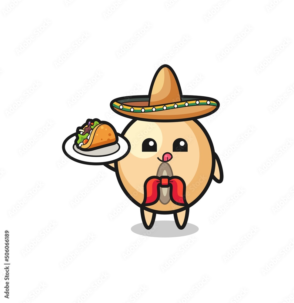 soy bean Mexican chef mascot holding a taco soy bean Mexican chef mascot holding a taco