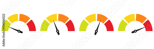 Set of Colour Speedometer. Speedtest. Stock Vector