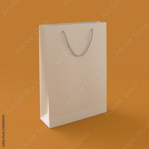 Monochrome Paper Shopping Bag on Orange Background, 3d Rendering
