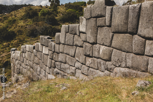 Sacsayhuaman fortress in Cusco, Peru. Stone wall background.