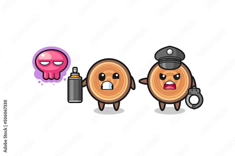 wood grain cartoon doing vandalism and caught by the police wood grain cartoon doing vandalism and caught by the police