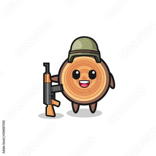 cute wood grain mascot as a soldier